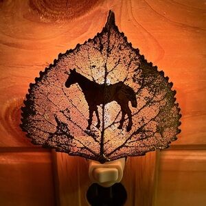 24K Gold Real Cottonwood Leaf with Horse Silhouette Night Light Made in the USA